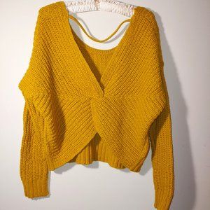 Yet Again Cropped Chunky Knit Oversized Sweater Twist Back Size M Yellow…